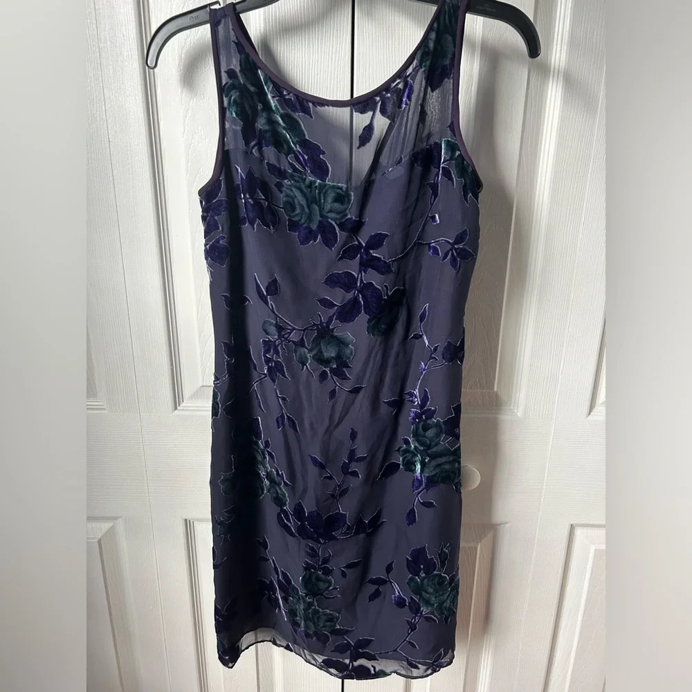 NWT Liz Claiborne Vintage Dark Purple Sheer Floral Shift Dress - 4P